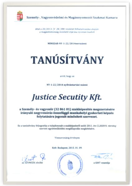 Színvonalas vagyonőrképzés a JUSTICE Security szakembereitől